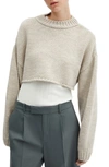 Mango Crewneck Crop Sweater In Light/ Pastel Grey