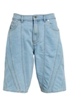 Mugler Panelled Denim Shorts In Light Blue