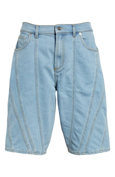 Mugler Spiral Baggy Denim Shorts In Light Blue