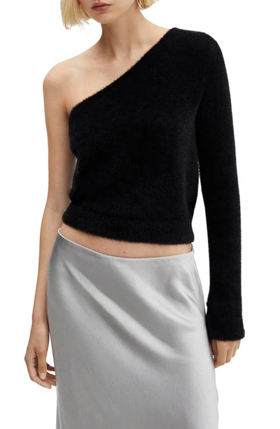 Mango Fur-effect Off-the-shoulder Sweater Black