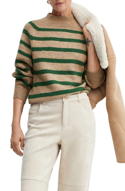 Mango Women's Stripe-print Perkins Neck Sweater In Dark Green
