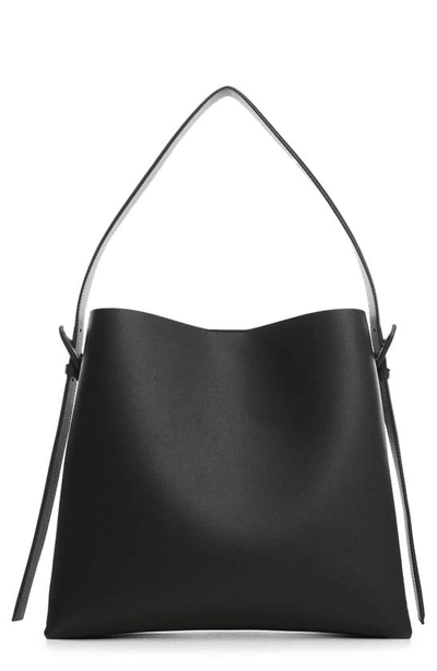 Mango Buckle Detail Faux Leather Shopper In Black