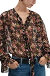 MANGO ABSTRACT FLORAL PRINT BOW NECK TOP