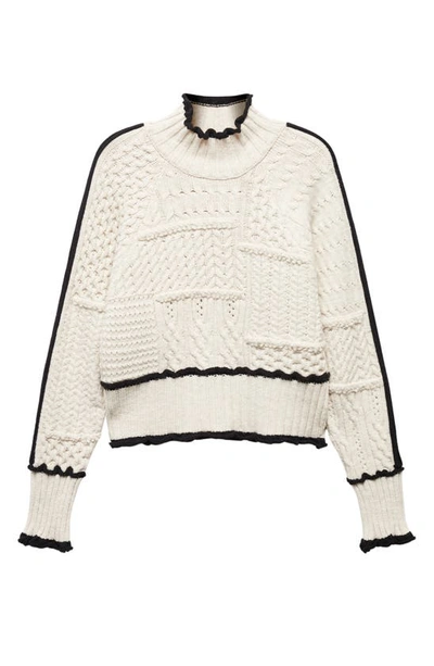 Mango Women's Contrasting Trim Cable-knit Sweater In Off White