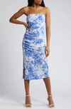 WAYF THE TAYLOR FLORAL STRAPLESS COCKTAIL DRESS