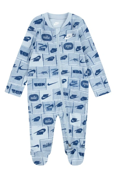 Nike Babies' Logo Cotton Blend Footie In Light Armory Blue