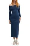 Mango Off-the-shoulder Draped Dress Blue In Blue