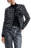 Mango Maxi Floral Tweed Jacket Black In Black