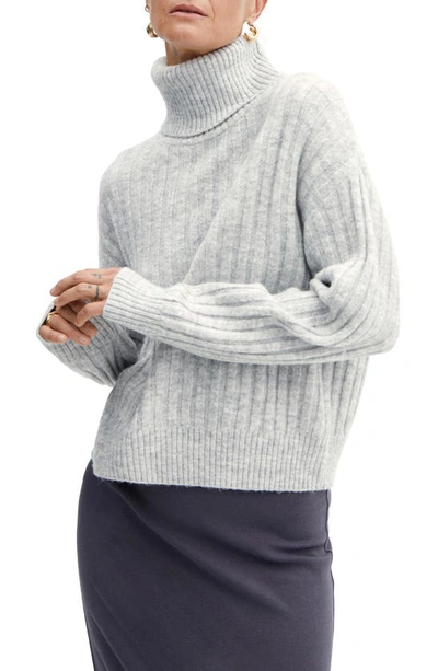 Mango Women's Thick Knit Turtleneck Sweater In Light Heather Gray
