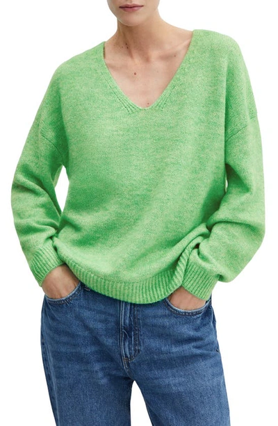 Mango V-neck Knit Sweater Pastel Green