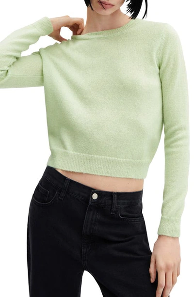 Mango Crewneck Crop Pullover Jumper In Pastel Green