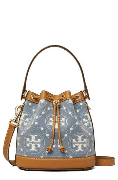 Tory Burch T Monogram Denim Mini Bucket Bag In Multi