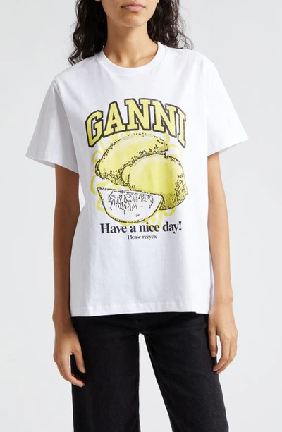 Ganni Lemon Crewneck Jersey T-shirt In White