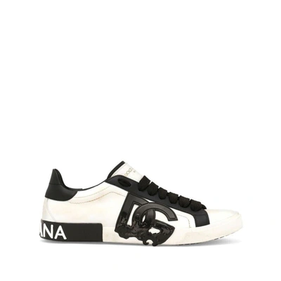 Dolce & Gabbana Black And White Calfskin Low Sneakers