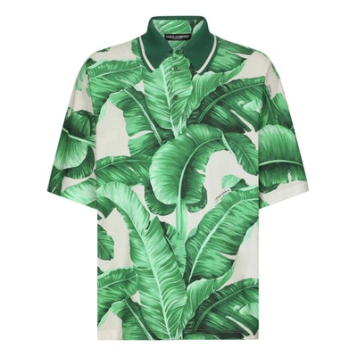 Dolce & Gabbana Banana-tree Print Oversize Polo Shirt In Green/neutrals