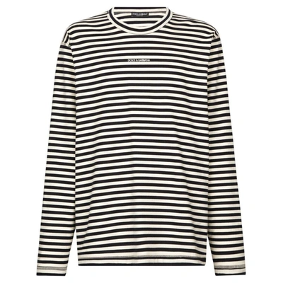 Dolce & Gabbana Striped Cotton T-shirt In Black