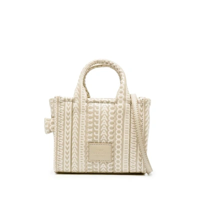 Marc Jacobs Micro The Monogram Leather Tote Bag In Neutrals