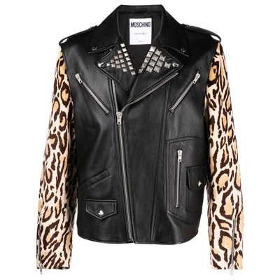 Moschino Leopard-print Leather Biker Jacket In Black