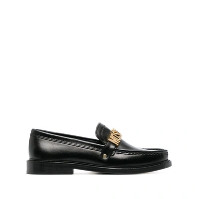 Moschino Logo-plaque Leather Loafers In Black