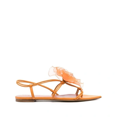 Nensi Dojaka Faux-flower Leather Sandals In Orange