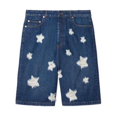Off-white Stars Den Ripped Denim Shorts In Blue