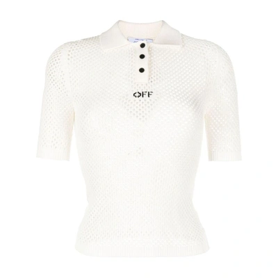 Off-white Logo-intarsia Open-knit Top In 0410 White A Black