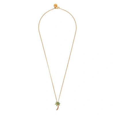 Palm Angels Palm Tree Pendant Necklace In Green/gold