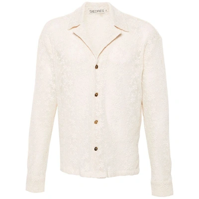 Siedres Floral-embroidery Open-knit Shirt In Neutrals