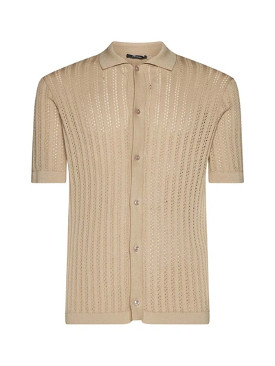 Tagliatore Pointelle-knit Cotton Shirt In Neutrals