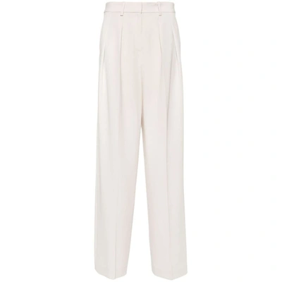 Theory Double-pleat Wide-leg Trousers In Neutrals