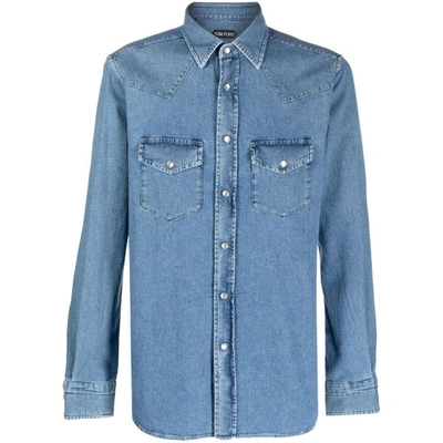 Tom Ford 育克设计细节牛仔衬衫 In Blue