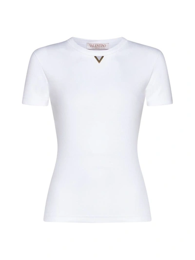 Valentino Cotton Rib Jersey Logo  T-shirt In White
