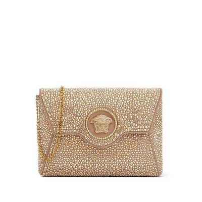 Versace La Medusa Crystal Clutch Bag In Neutrals/gold