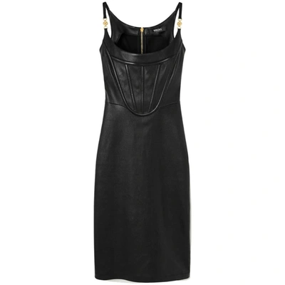 Versace Stretch-leather Bodycon Midi Dress In Black