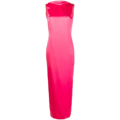 Versace Enver Satin Cocktail Dress With Draped Open Back In Pink