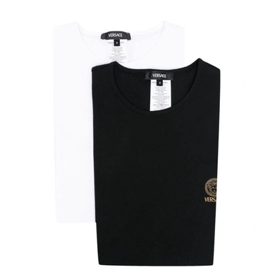 Versace Logo Organic Cotton T-shirt In White/black
