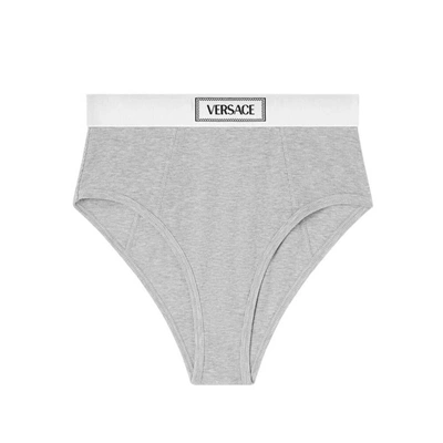 Versace Vintage Logo Ribbed High-waisted Briefs In Grey