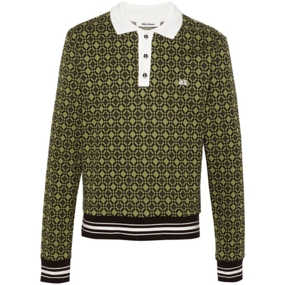 Wales Bonner Organic Cotton Jacquard Polo Shirt In Green
