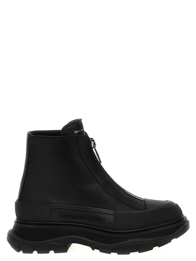 Alexander Mcqueen Zip Tread Slick Ankle Boots In Black