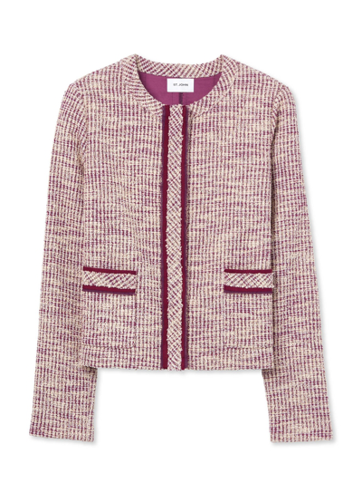 St John Slub Moulin Knit Jacket In Amethyst/ecru Multi