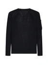 C.p. Company High Neck Zipped Placket Rib Knit Sweater In Black