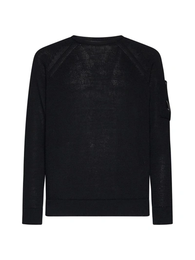 C.p. Company High Neck Zipped Placket Rib Knit Sweater In Black