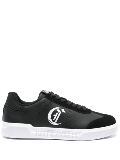 Just Cavalli Logo-print Leather Trainers In Black