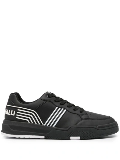 Just Cavalli Logo-print Leather Trainers In Black