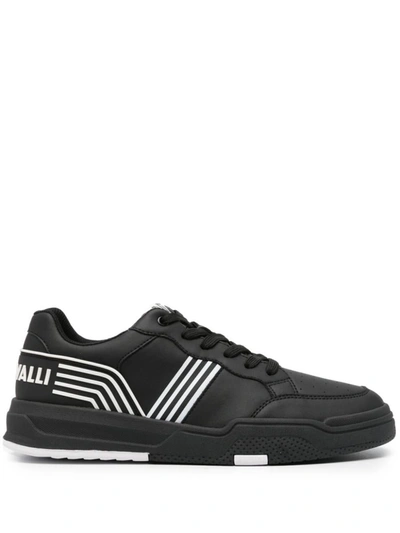 Just Cavalli Logo-print Leather Sneakers In Black