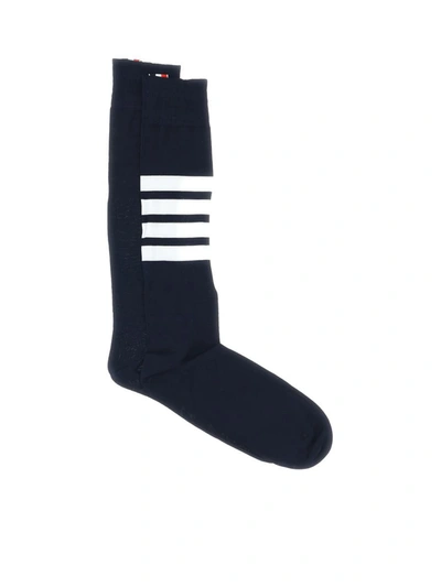 Thom Browne Long Striped Socks In Navy