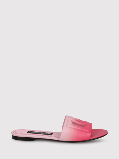Dolce & Gabbana Leather Sliders With Logo Dg In Pink