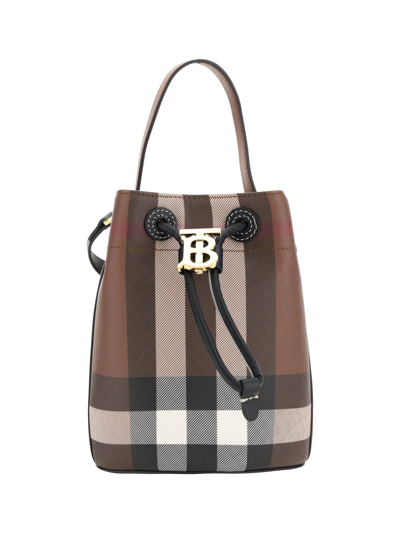 Burberry Check Canvas Mini Bucket Bag In Dark Birch Brown