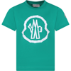 MONCLER GREEN T-SHIRT FOR BOY WITH LOGO