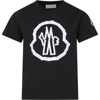 MONCLER BLACK T-SHIRT FOR BOY WITH LOGO
